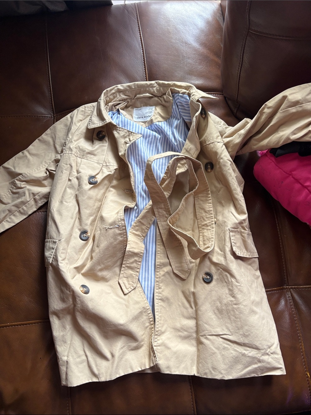 Zara Beige Trench Coat with Blue-White Striped Lining